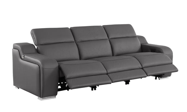 HomeRoots 103" Italian Leather Reclining Sofa - Modern Comfort, USB Charging, and Elegant Design for Living Rooms DARK GRAY 632876