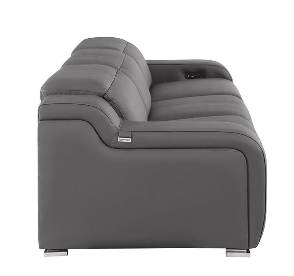 HomeRoots 103" Italian Leather Reclining Sofa - Modern Comfort, USB Charging, and Elegant Design for Living Rooms DARK GRAY 632876