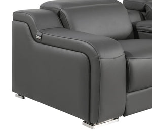 HomeRoots 103" Italian Leather Reclining Sofa - Modern Comfort, USB Charging, and Elegant Design for Living Rooms DARK GRAY 632876
