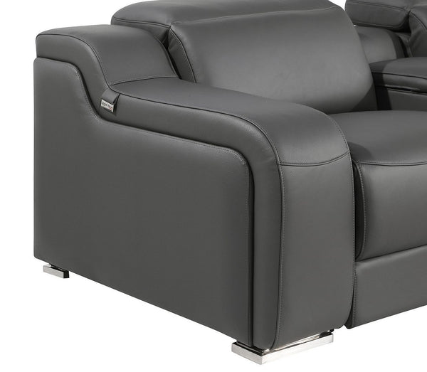 HomeRoots 103" Italian Leather Reclining Sofa - Modern Comfort, USB Charging, and Elegant Design for Living Rooms DARK GRAY 632876