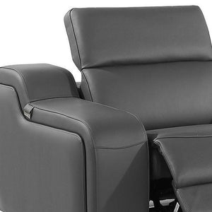 HomeRoots 129" Luxurious Italian Leather Reclining Sofa with USB Ports for Ultimate Comfort and Style DARK GRAY 632877