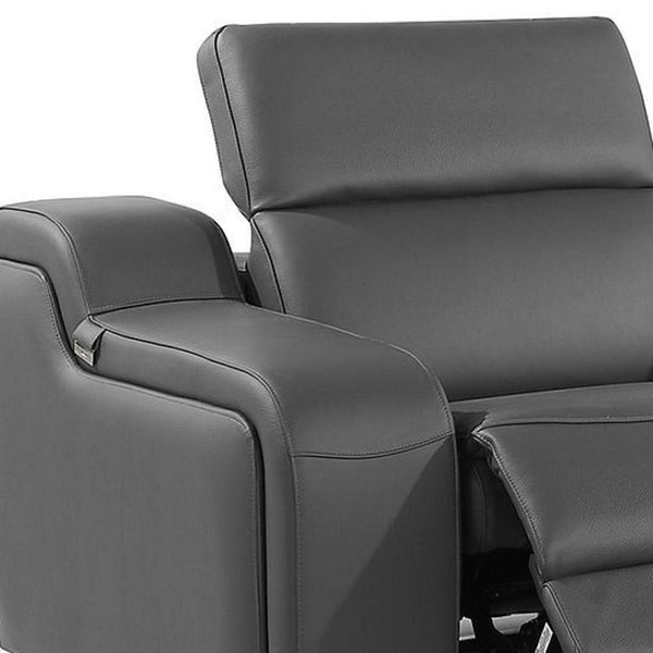 HomeRoots 129" Luxurious Italian Leather Reclining Sofa with USB Ports for Ultimate Comfort and Style DARK GRAY 632877
