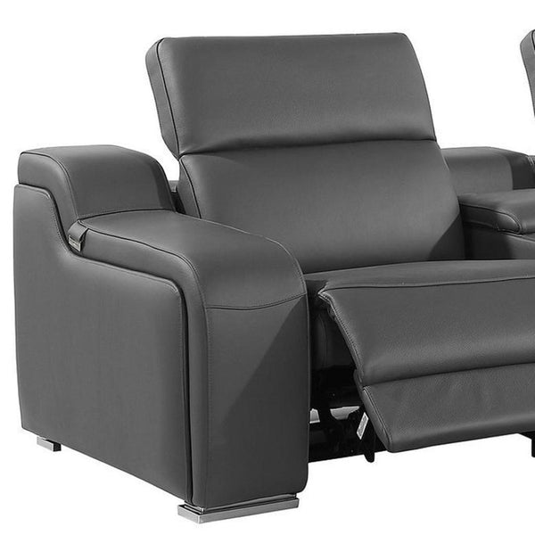 HomeRoots 129" Luxurious Italian Leather Reclining Sofa with USB Ports for Ultimate Comfort and Style DARK GRAY 632877