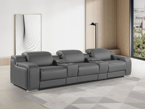 HomeRoots 129" Luxurious Italian Leather Reclining Sofa with USB Ports for Ultimate Comfort and Style DARK GRAY 632877