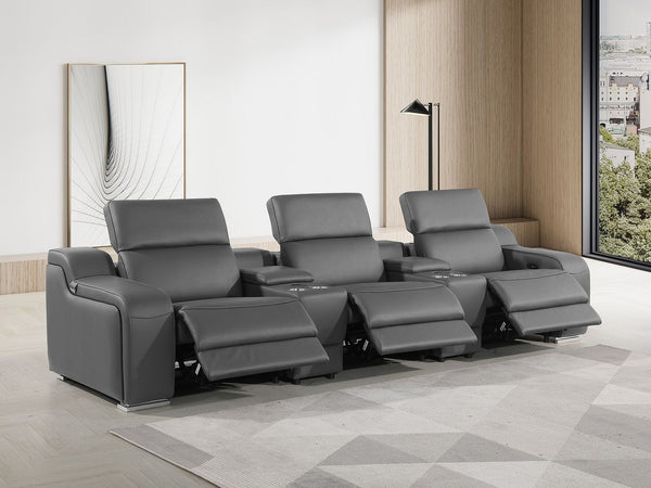 HomeRoots 129" Luxurious Italian Leather Reclining Sofa with USB Ports for Ultimate Comfort and Style DARK GRAY 632877