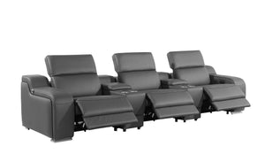 HomeRoots 129" Luxurious Italian Leather Reclining Sofa with USB Ports for Ultimate Comfort and Style DARK GRAY 632877