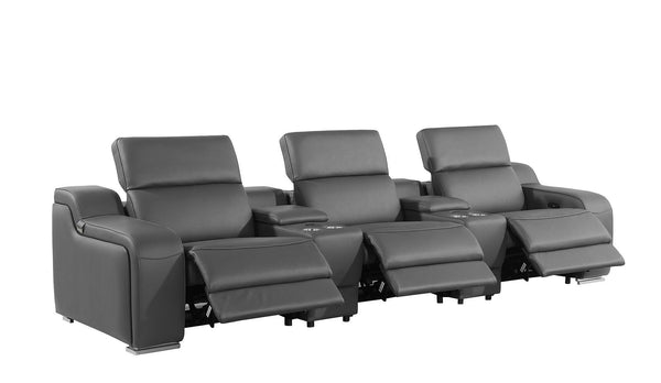 HomeRoots 129" Luxurious Italian Leather Reclining Sofa with USB Ports for Ultimate Comfort and Style DARK GRAY 632877
