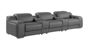 HomeRoots 129" Luxurious Italian Leather Reclining Sofa with USB Ports for Ultimate Comfort and Style DARK GRAY 632877
