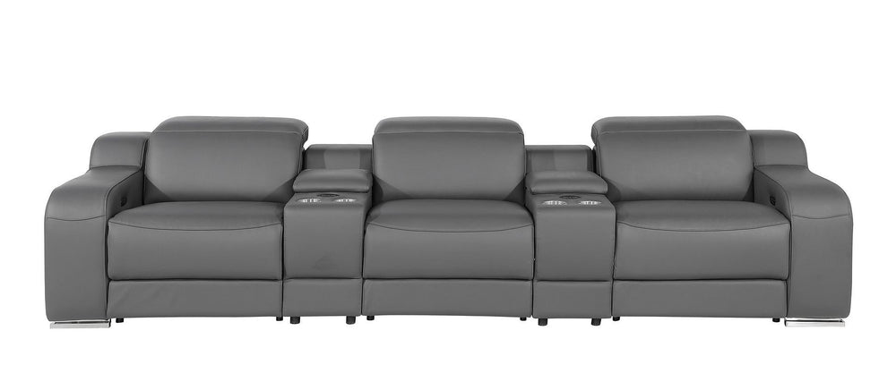 HomeRoots 129" Luxurious Italian Leather Reclining Sofa with USB Ports for Ultimate Comfort and Style DARK GRAY 632877