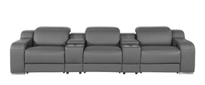 HomeRoots 129" Luxurious Italian Leather Reclining Sofa with USB Ports for Ultimate Comfort and Style DARK GRAY 632877