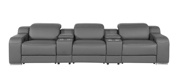HomeRoots 129" Luxurious Italian Leather Reclining Sofa with USB Ports for Ultimate Comfort and Style DARK GRAY 632877