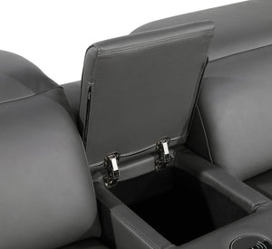 HomeRoots 129" Luxurious Italian Leather Reclining Sofa with USB Ports for Ultimate Comfort and Style DARK GRAY 632877