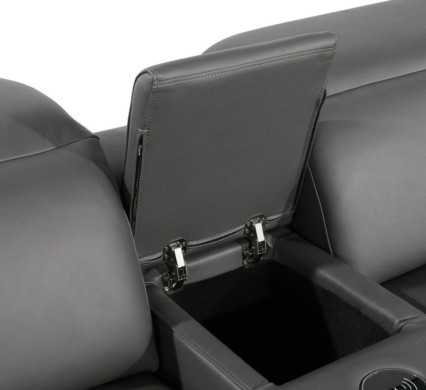 HomeRoots 129" Luxurious Italian Leather Reclining Sofa with USB Ports for Ultimate Comfort and Style DARK GRAY 632877