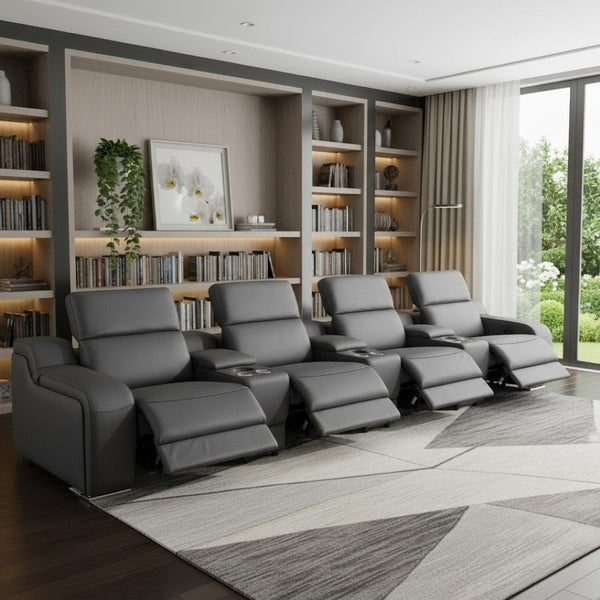 HomeRoots 169" Modern USB Reclining Sofa with Silver Legs – Spacious Comfort, Ergonomic Design for Relaxation 632878