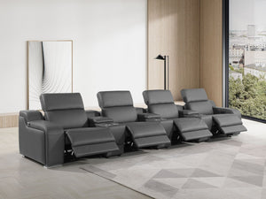 HomeRoots 169" Modern USB Reclining Sofa with Silver Legs – Spacious Comfort, Ergonomic Design for Relaxation 632878