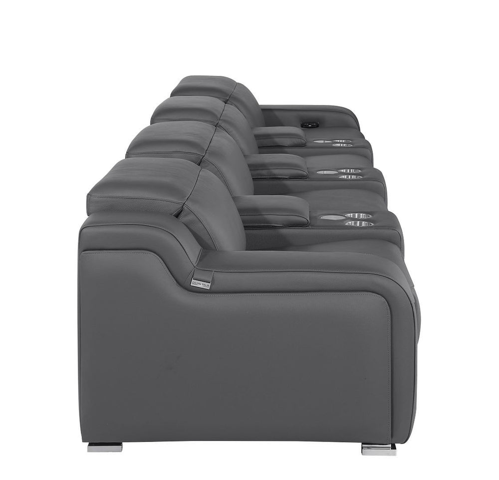 HomeRoots 169" Modern USB Reclining Sofa with Silver Legs – Spacious Comfort, Ergonomic Design for Relaxation 632878