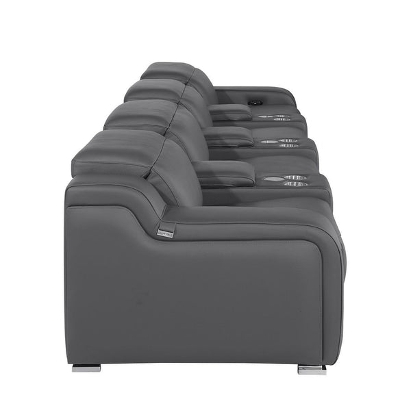 HomeRoots 169" Modern USB Reclining Sofa with Silver Legs – Spacious Comfort, Ergonomic Design for Relaxation 632878