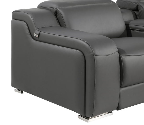 HomeRoots 169" Modern USB Reclining Sofa with Silver Legs – Spacious Comfort, Ergonomic Design for Relaxation 632878