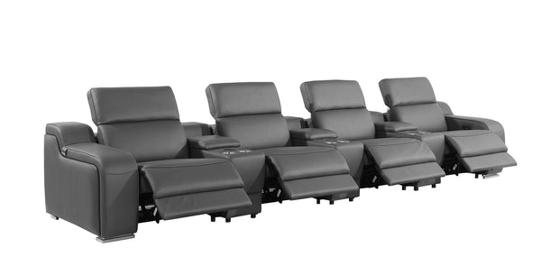 HomeRoots 169" Modern USB Reclining Sofa with Silver Legs – Spacious Comfort, Ergonomic Design for Relaxation 632878