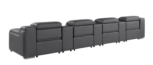 HomeRoots 169" Modern USB Reclining Sofa with Silver Legs – Spacious Comfort, Ergonomic Design for Relaxation 632878
