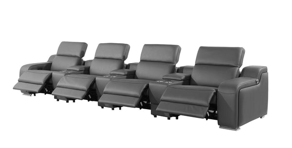 HomeRoots 169" Modern USB Reclining Sofa with Silver Legs – Spacious Comfort, Ergonomic Design for Relaxation 632878