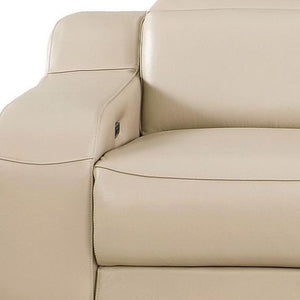 HomeRoots 103" Italian Leather Reclining Sofa with USB Ports and Chrome Legs for Modern Living Room Comfort BEIGE 632879