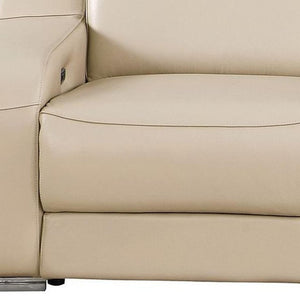 HomeRoots 103" Luxurious Beige Italian Leather Reclining Sofa with USB Ports for Ultimate Comfort & Style 632880