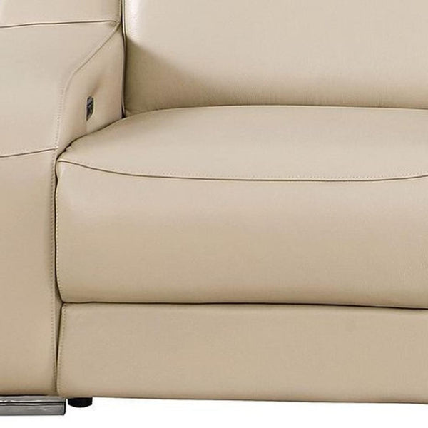 HomeRoots 103" Luxurious Beige Italian Leather Reclining Sofa with USB Ports for Ultimate Comfort & Style 632880