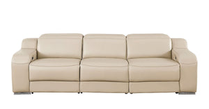 HomeRoots 103" Luxurious Beige Italian Leather Reclining Sofa with USB Ports for Ultimate Comfort & Style 632880