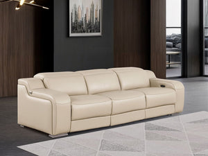 HomeRoots 103" Luxurious Beige Italian Leather Reclining Sofa with USB Ports for Ultimate Comfort & Style 632880