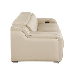HomeRoots 103" Luxurious Beige Italian Leather Reclining Sofa with USB Ports for Ultimate Comfort & Style 632880