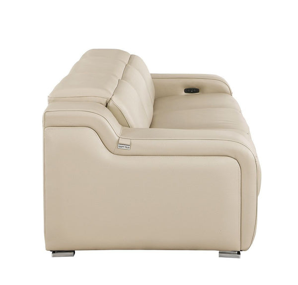 HomeRoots 103" Luxurious Beige Italian Leather Reclining Sofa with USB Ports for Ultimate Comfort & Style 632880