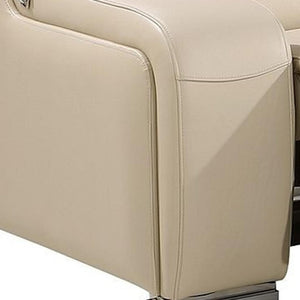 HomeRoots 129" Beige Italian Leather Reclining Sofa with USB Charging & Power Headrests for Ultimate Comfort 632881