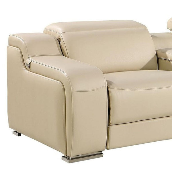 HomeRoots 169" Luxurious Beige Italian Leather Reclining Sofa with USB Ports & Modern Comfort Features 632882