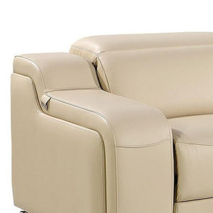 HomeRoots 169" Luxurious Beige Italian Leather Reclining Sofa with USB Ports & Modern Comfort Features 632882