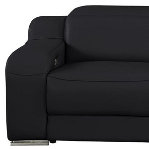 HomeRoots 103" Black Italian Leather Reclining Sofa with USB Ports - Luxury Comfort & Modern Design for 3 632884
