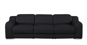 HomeRoots 103" Black Italian Leather Reclining Sofa with USB Ports - Luxury Comfort & Modern Design for 3 632884
