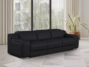 HomeRoots 103" Black Italian Leather Reclining Sofa with USB Ports - Luxury Comfort & Modern Design for 3 632884