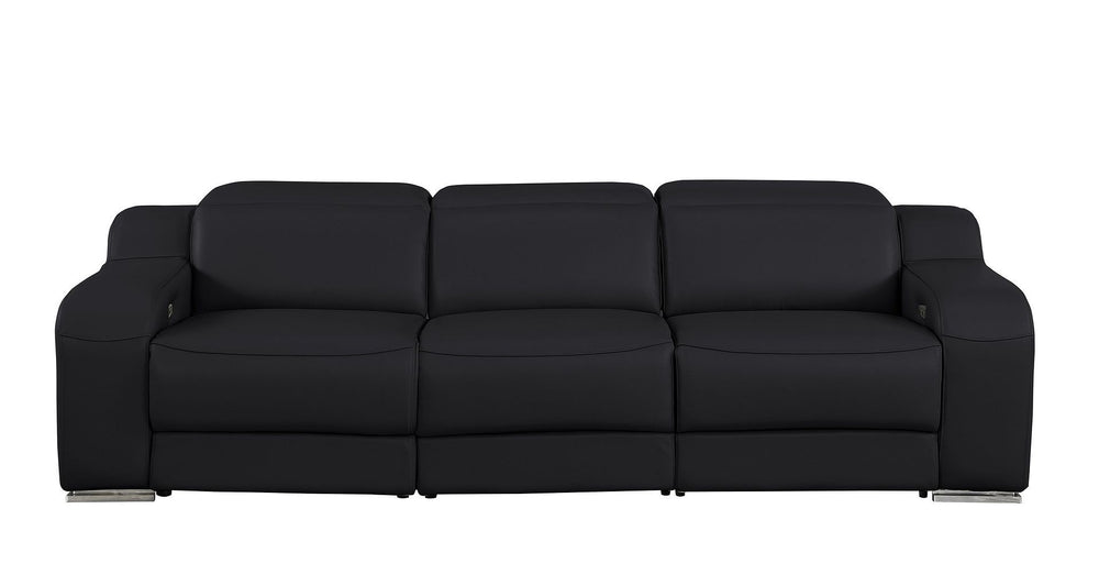 HomeRoots 103" Black Italian Leather Reclining Sofa with USB Ports - Luxury Comfort & Modern Design for 3 632884