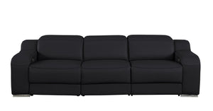 HomeRoots 103" Black Italian Leather Reclining Sofa with USB Ports - Luxury Comfort & Modern Design for 3 632884