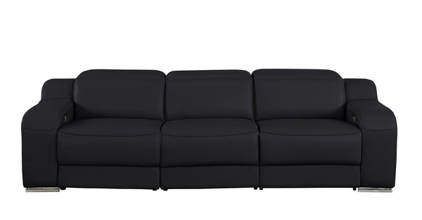 HomeRoots 103" Black Italian Leather Reclining Sofa with USB Ports - Luxury Comfort & Modern Design for 3 632884