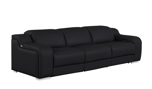 HomeRoots 103" Black Italian Leather Reclining Sofa with USB Ports - Luxury Comfort & Modern Design for 3 632884