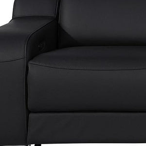 HomeRoots 129" Luxurious Black Italian Leather Reclining Sofa with USB, Power Headrests & Modern Design 632885