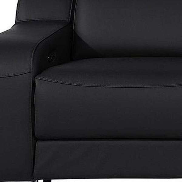 HomeRoots 129" Luxurious Black Italian Leather Reclining Sofa with USB, Power Headrests & Modern Design 632885