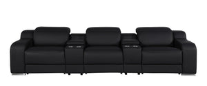 HomeRoots 129" Luxurious Black Italian Leather Reclining Sofa with USB, Power Headrests & Modern Design 632885