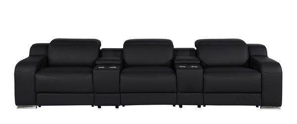 HomeRoots 129" Luxurious Black Italian Leather Reclining Sofa with USB, Power Headrests & Modern Design 632885
