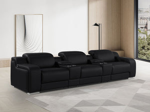 HomeRoots 129" Luxurious Black Italian Leather Reclining Sofa with USB, Power Headrests & Modern Design 632885