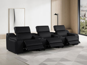 HomeRoots 129" Luxurious Black Italian Leather Reclining Sofa with USB, Power Headrests & Modern Design 632885