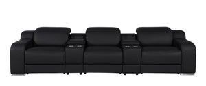 HomeRoots 129" Luxurious Black Italian Leather Reclining Sofa with USB, Power Headrests & Modern Design 632885