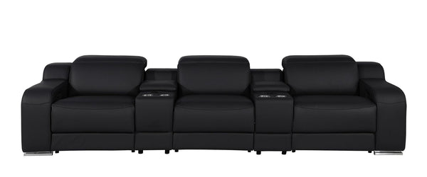 HomeRoots 129" Luxurious Black Italian Leather Reclining Sofa with USB, Power Headrests & Modern Design 632885